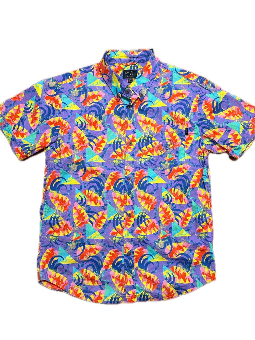 Quiet Life Men's Purple Tropical Short-Sleeve Button-Down Shirt Retro Style